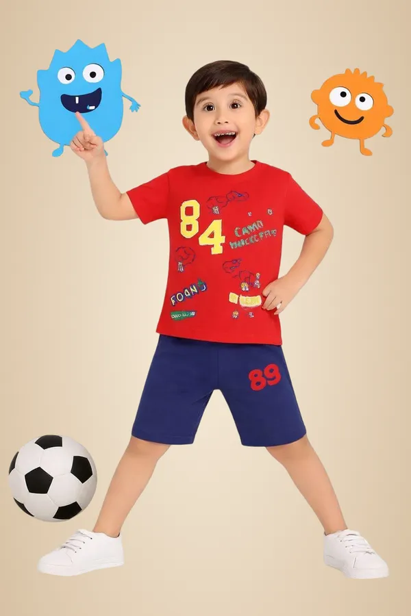 Red_Cotton_T-Shirt_Shorts_Set_For_Boys