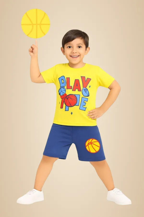 Yellow_Cotton_T-Shirt_Shorts_Set_For_Boys