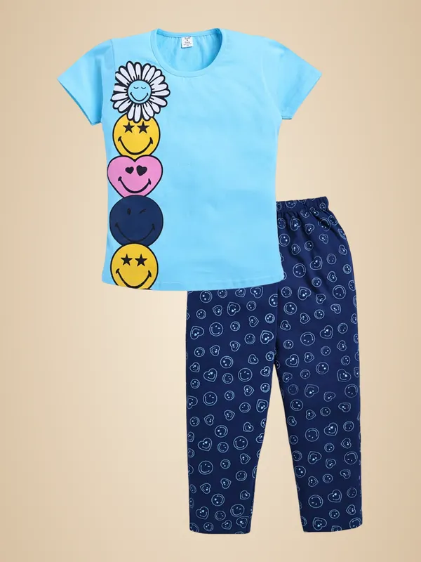 Blue_Cotton_T-Shirt_Pajama_Night_Suit_Set_For_Girls