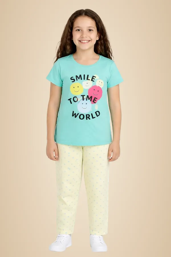 Green_Cotton_T-Shirt_Pajama_Night_Suit_Set_For_Girls