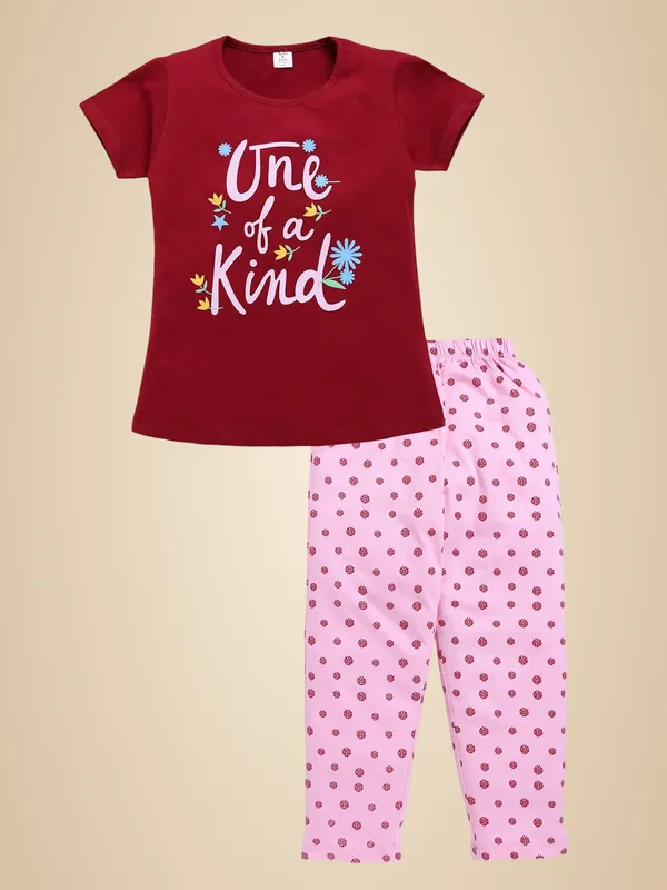 Maroon_And_Pink_Cotton_T-Shirt_Pajama_Night_Suit_Set_For_Girls