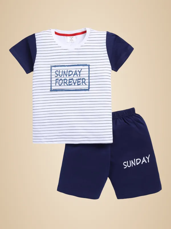 White_And_Blue_Cotton_T-Shirt_Shorts_Set_For_Boys