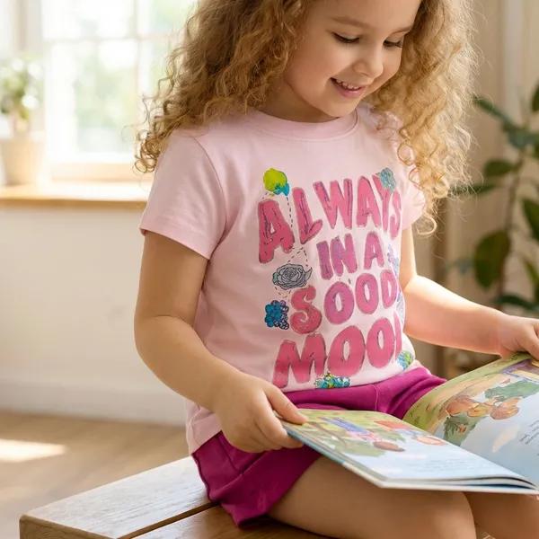 Pink_Cotton_T-Shirt_Shorts_Set_For_Girls