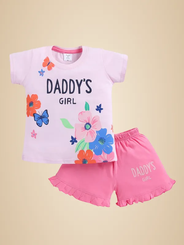 Pink_Cotton_T-Shirt_Shorts_Set_For_Girls