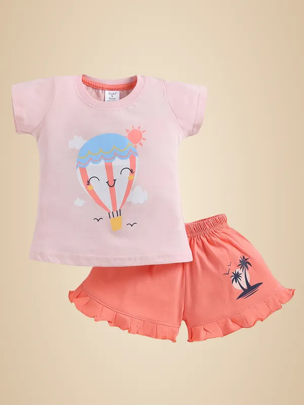Pink_And_Orange_Cotton_T-Shirt_Shorts_Set_For_Girls