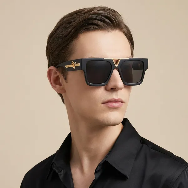 Black_And_Gold_Oversized_Square_Frame_Sunglasses_With_Metal_Accents