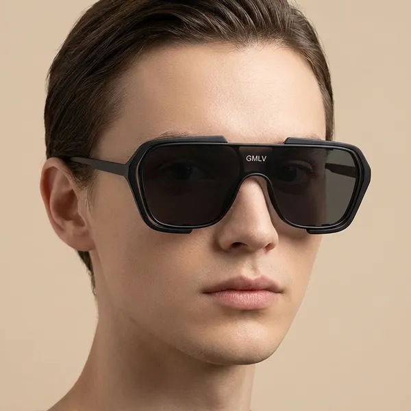 Black_And_Grey_Gmlv_Oversized_Square_Aviator_Sunglasses_Frame_With_Dark_Grey_Lenses