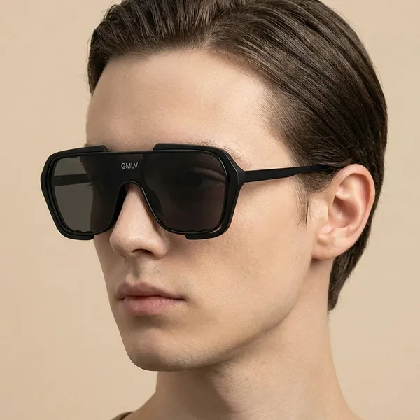 Black_And_Grey_Gmlv_Oversized_Square_Aviator_Sunglasses_Frame_With_Dark_Grey_Lenses