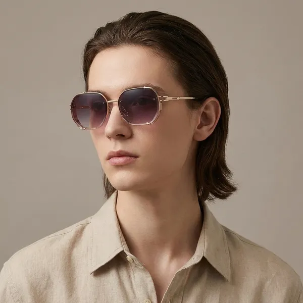 Black_And_Golden_Round_Double_Frame_Sunglasses_With_Gradient_Lenses