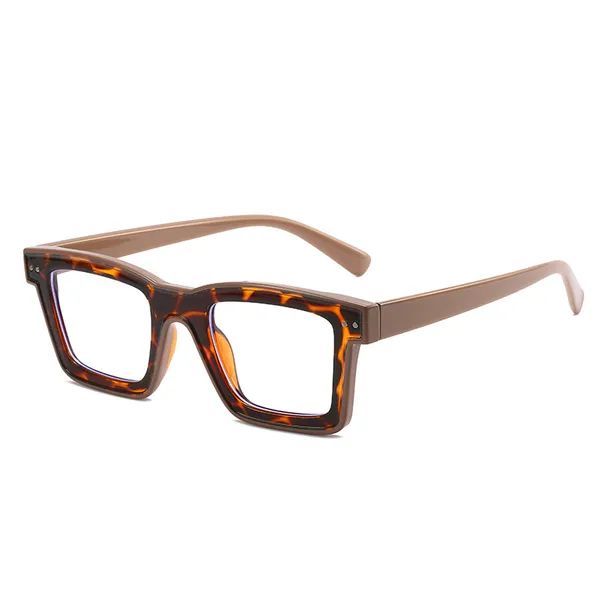 Brown_And_Beige_Retro_Square_Frame_Fashion_Eyeglasses_Tortoiseshell_Pattern_With_Temples