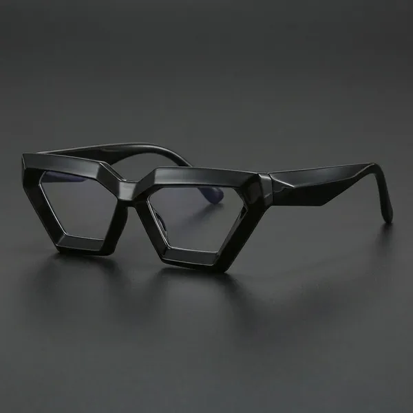 Black_Geometric_Pentagon_Shaped_Fashion_Eyeglasses_Frame