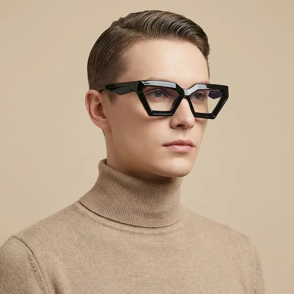 Black_Geometric_Pentagon_Shaped_Fashion_Eyeglasses_Frame