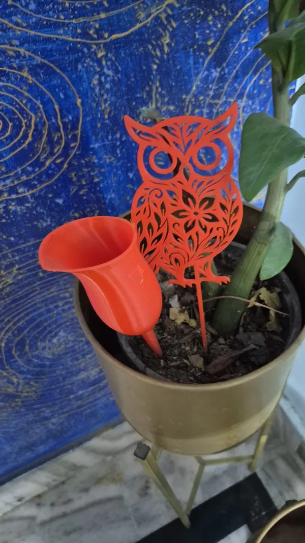 Decorative_Metal_Owl_Garden_Stake_With_Floral_Owl-_Orange_And_Self_Watering_Pitcher