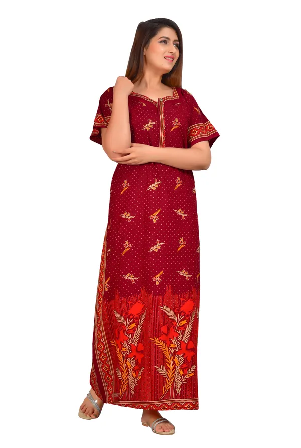 Elegant_Red_Printed_Cotton_Nighty_for_Women_|_Comfortable_Full-Length_Lounge_Dress