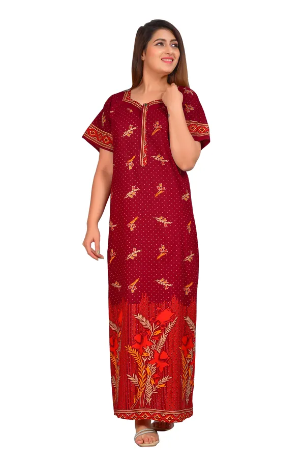 Elegant_Red_Printed_Cotton_Nighty_for_Women_|_Comfortable_Full-Length_Lounge_Dress