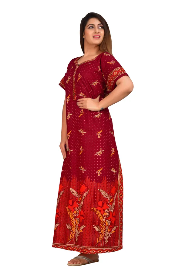 Elegant_Red_Printed_Cotton_Nighty_for_Women_|_Comfortable_Full-Length_Lounge_Dress