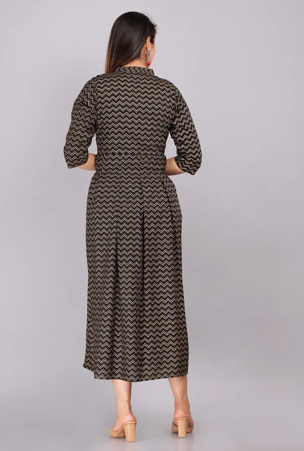 Women's_Black_&_Gold_Zig-Zag_Print_Cotton_Anarkali_Kurti_with_Mandarin_Collar