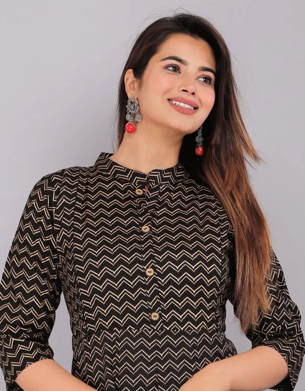 Women's_Black_&_Gold_Zig-Zag_Print_Cotton_Anarkali_Kurti_with_Mandarin_Collar