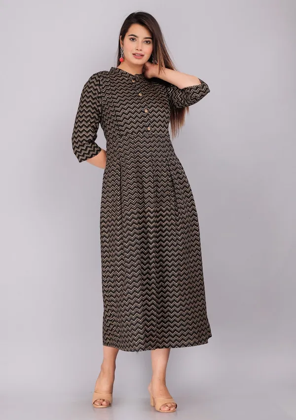 Women's_Black_&_Gold_Zig-Zag_Print_Cotton_Anarkali_Kurti_with_Mandarin_Collar