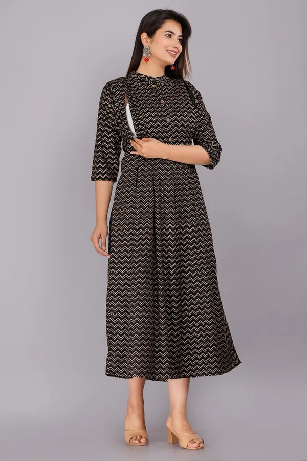 Women's_Black_&_Gold_Zig-Zag_Print_Cotton_Anarkali_Kurti_with_Mandarin_Collar