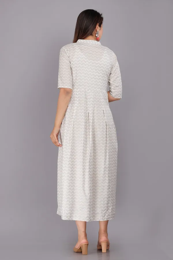 Women's_Off-White_&_Gold_Chevron_Print_Flared_A-Line_Kurta_Dress