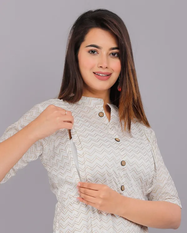 Women's_Off-White_&_Gold_Chevron_Print_Flared_A-Line_Kurta_Dress