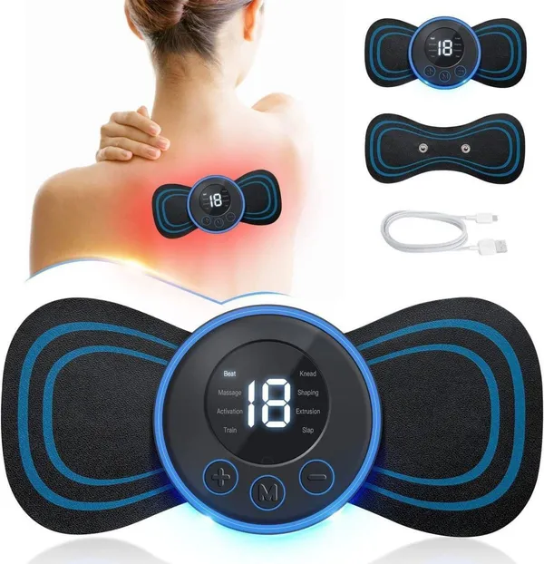Rechargeable_butterfly-shaped_EMS_Body_Massager_featuring_a_digital_display_with_multiple_modes