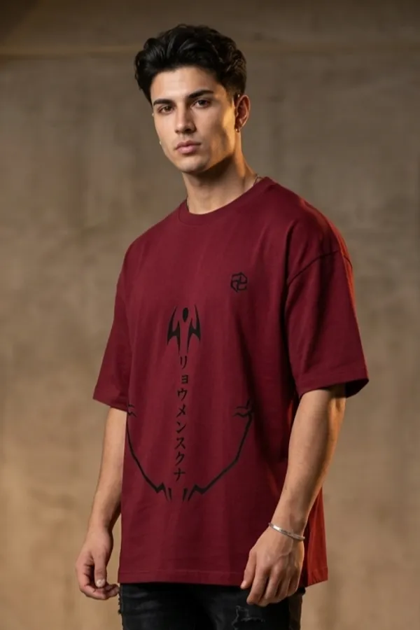 Maroon_Anime_Print_Oversized_T-Shirt_For_Men