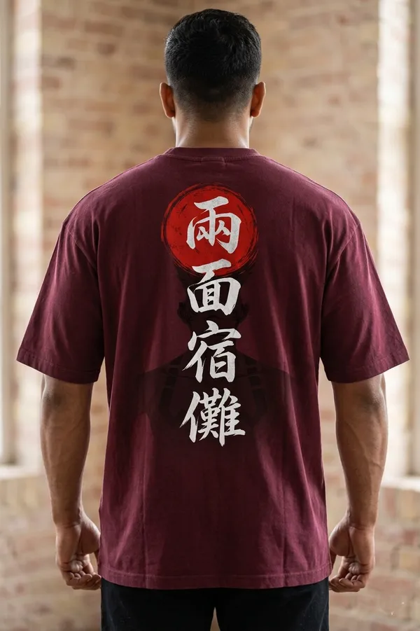 Maroon_Dragon_Samurai_Graphic_Print_Oversized_T-Shirt