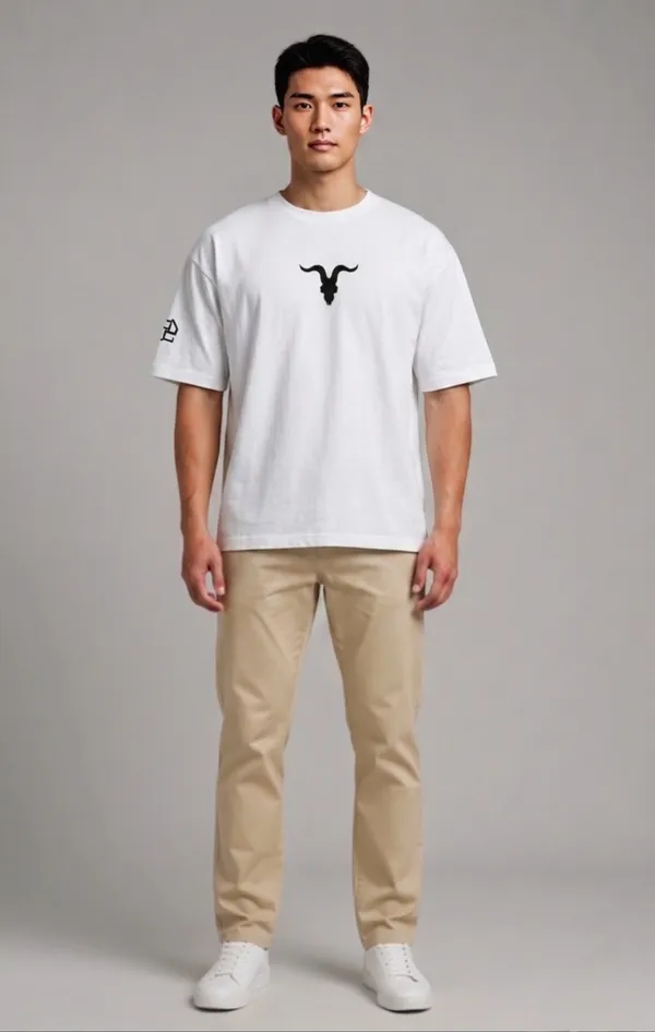 White_Crew_Neck_T-Shirt_With_Bull_Logo_For_Men