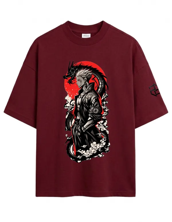 Maroon_Dragon_Samurai_Graphic_Print_Oversized_T-Shirt