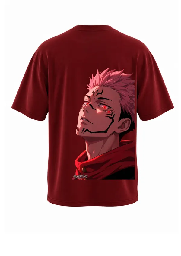 Maroon_Anime_Print_Oversized_T-Shirt_For_Men