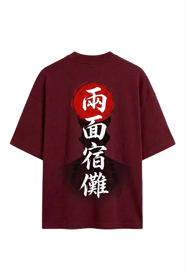 Maroon_Dragon_Samurai_Graphic_Print_Oversized_T-Shirt