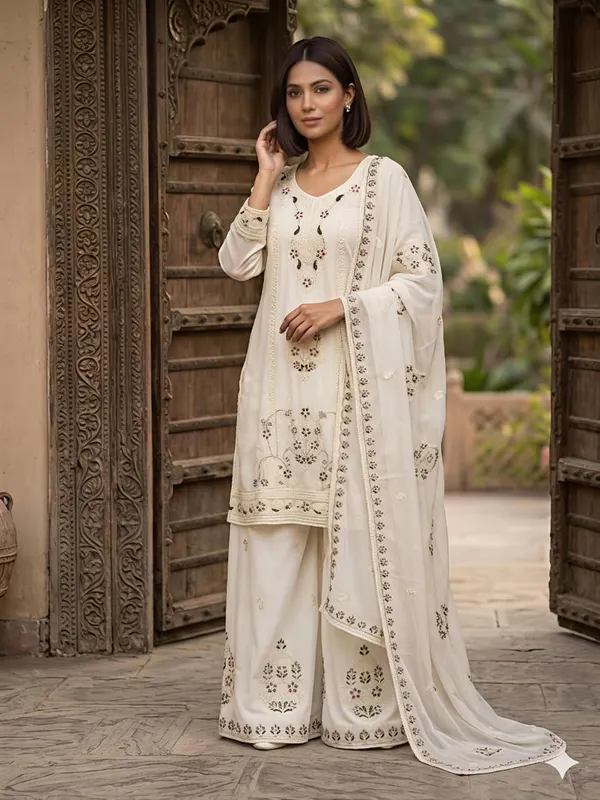 Off_White_Pure_Viscose_Rayon_Kurta_Palazzo_Dupatta_Set_For_Women