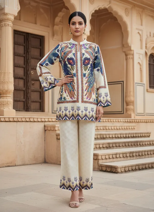 Multicolor_Rayon_Cotton_Blend_Tunic_Set_For_Women