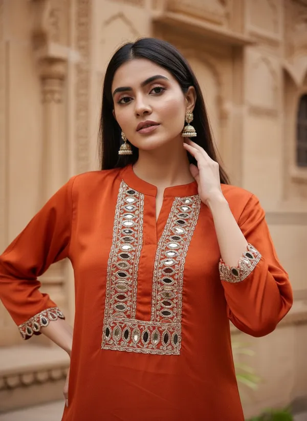 Orange_Cotton_Blend_Kurta_Set_For_Women