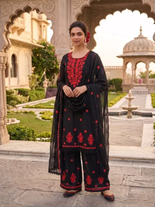 Black_&_Red_Pure_Viscose_Rayon_Ethnic_Suit_Set_For_Women