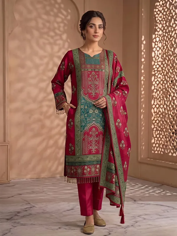Maroon_&_Teal_Chinon_Silk_Suit_Set_For_Women