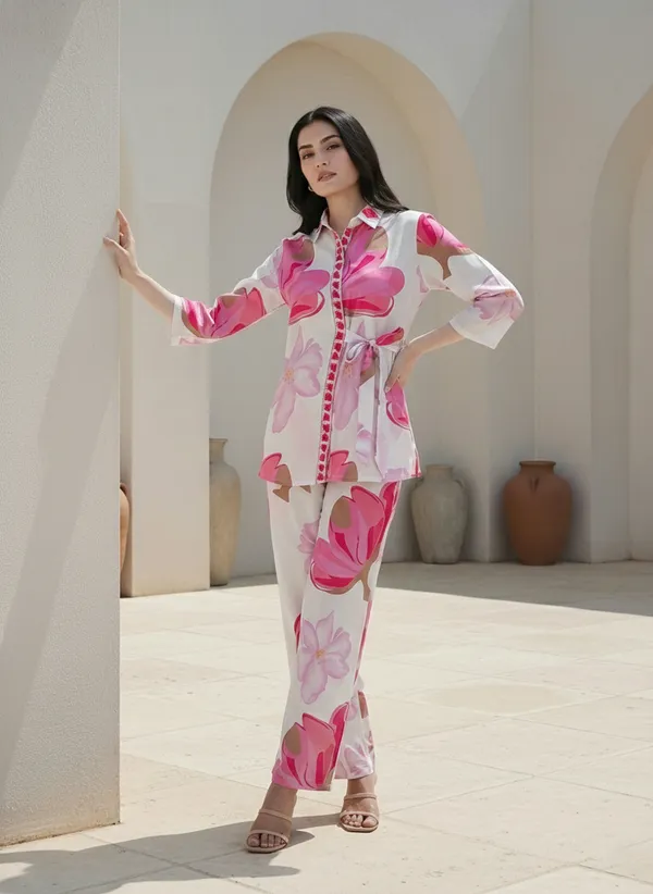 White_&_Pink_Rayon_Cotton_Blend_Cordset_Set_For_Women