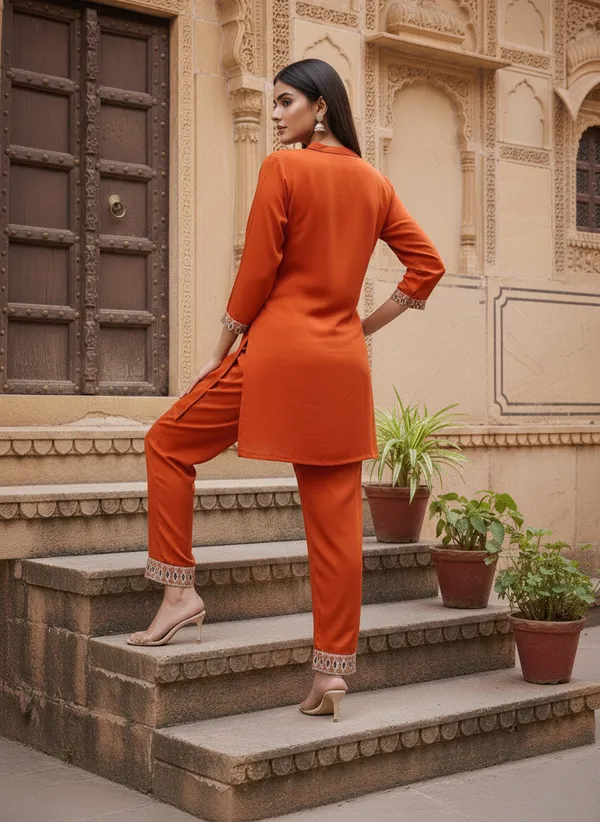 Orange_Cotton_Blend_Kurta_Set_For_Women