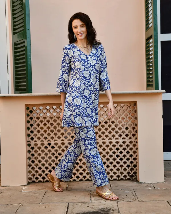 Blue_Cotton_Blend_Kurta_Pant_Set_For_Women