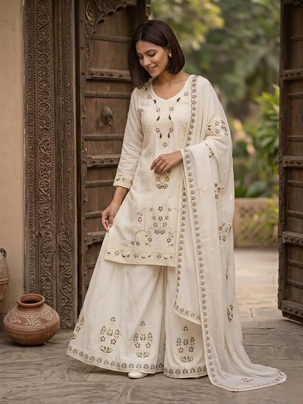 Off_White_Pure_Viscose_Rayon_Kurta_Palazzo_Dupatta_Set_For_Women