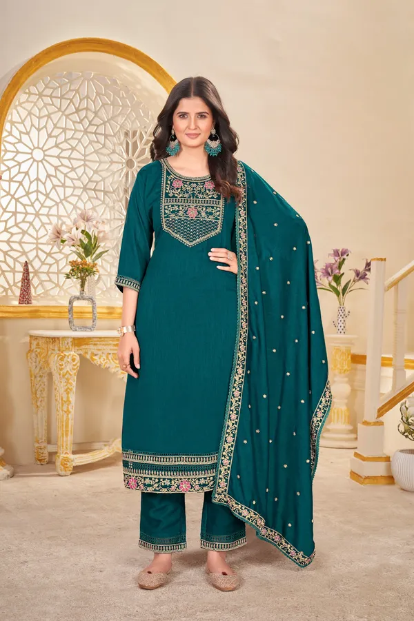 Teal_Green_Vichitra_Salwar_Suit_Set_For_Women