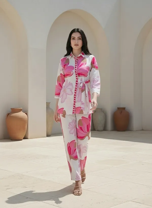 White_&_Pink_Rayon_Cotton_Blend_Cordset_Set_For_Women