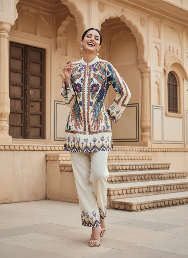 Multicolor_Rayon_Cotton_Blend_Tunic_Set_For_Women