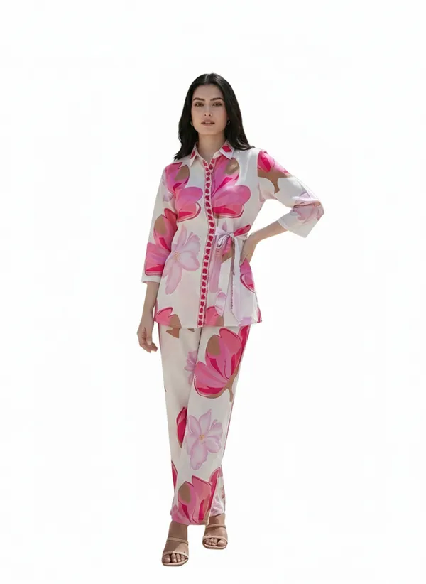 White_&_Pink_Rayon_Cotton_Blend_Cordset_Set_For_Women