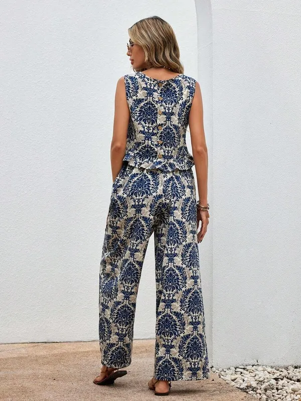Blue_Floral_Cotton_Blend_Sleeveless_Coord_Set_For_Women