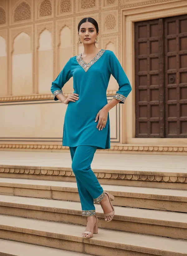 Blue_Sea_Cotton_Blend_Kurti_Pant_Set_For_Women