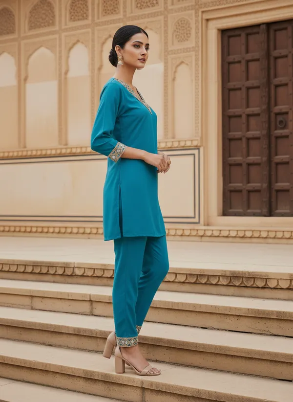 Blue_Sea_Cotton_Blend_Kurti_Pant_Set_For_Women