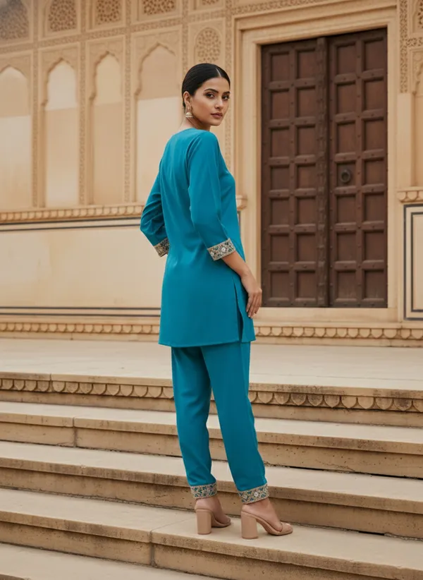 Blue_Sea_Cotton_Blend_Kurti_Pant_Set_For_Women
